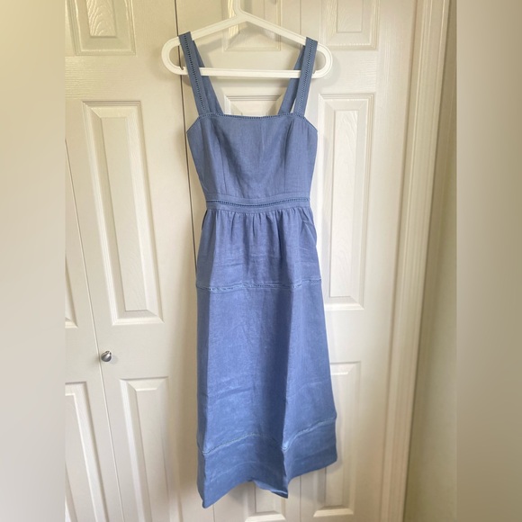 New Reformation Everett Midi Linen Sleeveless Dress - Cornflower Blue Size 4 - Picture 5 of 11